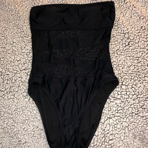 Strapless one piece cutout mesh swimsuit